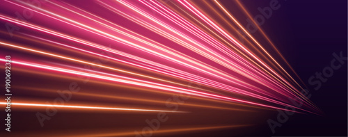 Fuchsia glowing motion tunnel with flowing neon lines, sparkling light streaks and high-tech cyber acceleration vector
