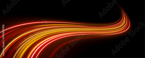 Luminous amber speed trails flash through the dark background with intense shine and motion depth. A bold composition for racing and futuristic design concepts vector