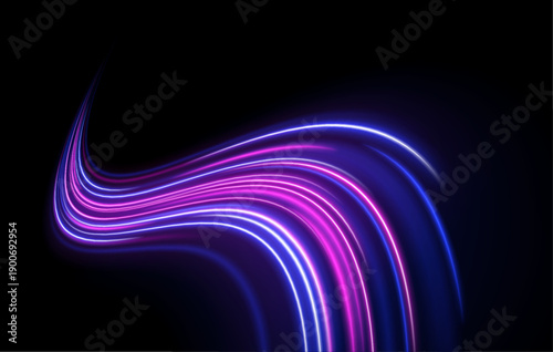 Glowing pink neon highway with flowing particle trails, sparkling light streaks and futuristic cyber acceleration vector
