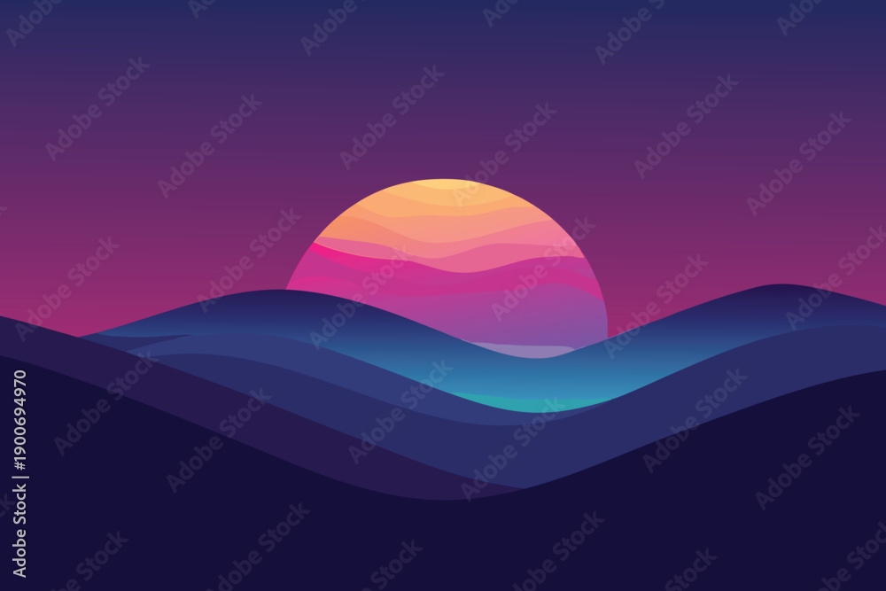 Obraz premium Sunset and Sunrise Over Mountains with Colorful Sky and Clouds