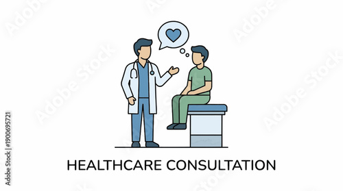 Doctor talking to patient with heart icon in speech bubble, healthcare consultation
