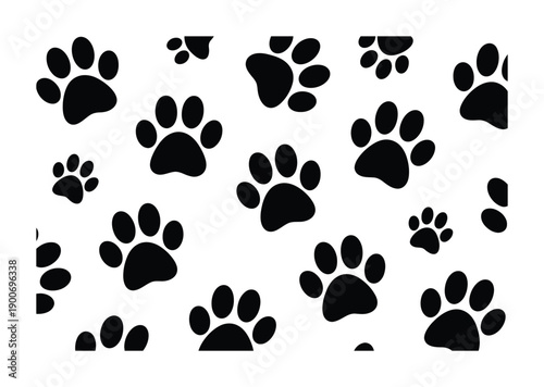 Vector illustration Black Paw Print Pattern on White Background