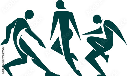 Abstract dynamic silhouettes of people in motion: geometric figures of dancers or athletes. Modern art vector illustration.
