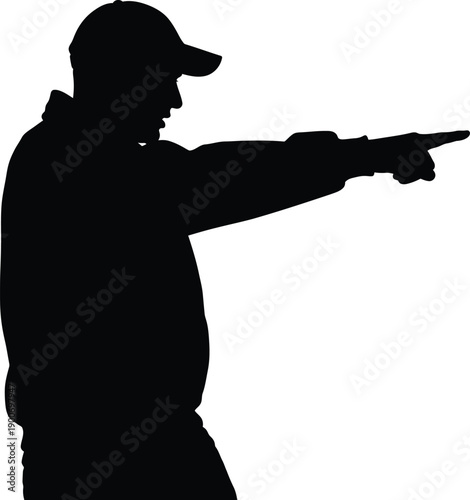 Black vector illustration of a person silhouette holding a rifle weapon profile