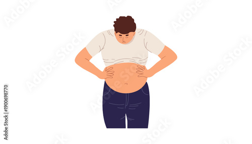 A cartoon illustration of an overweight man with a large stomach