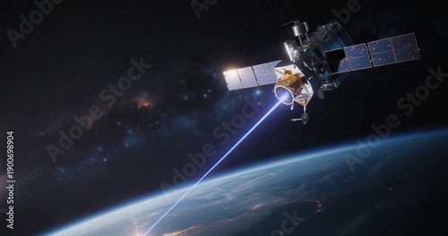 Advanced satellite technology beaming data from space to Earth with solar panels