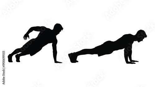 Silhouette of a man demonstrating the stages of a push up exercise