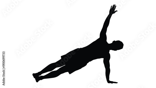 Silhouette of a person performing a side plank exercise against a white background