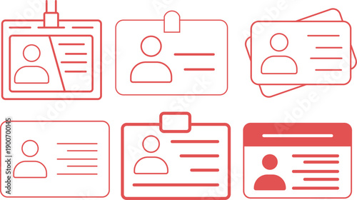 Id card icon flat simple outline logo set,  license identification icon. Vector illustration. Collection of Id card outline icon vector illustration isolated on white background