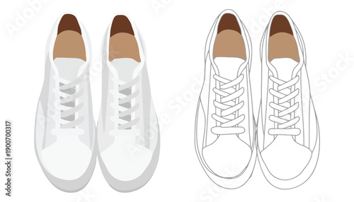 An illustration of two pairs of white sneakers on a plain background