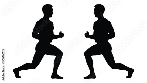 Two silhouetted figures running facing each other in a dynamic pose