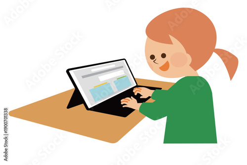タブレット端末で授業を受ける生徒　イラスト素材