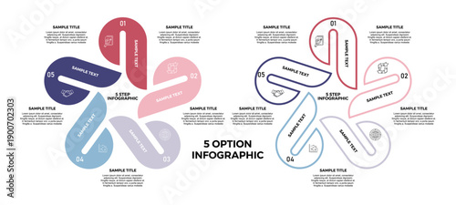 Vector infographic round circle for business presentation, banner, web, UI UX, poster business illustration with icon. Infographic 5 steps option. Editable vector