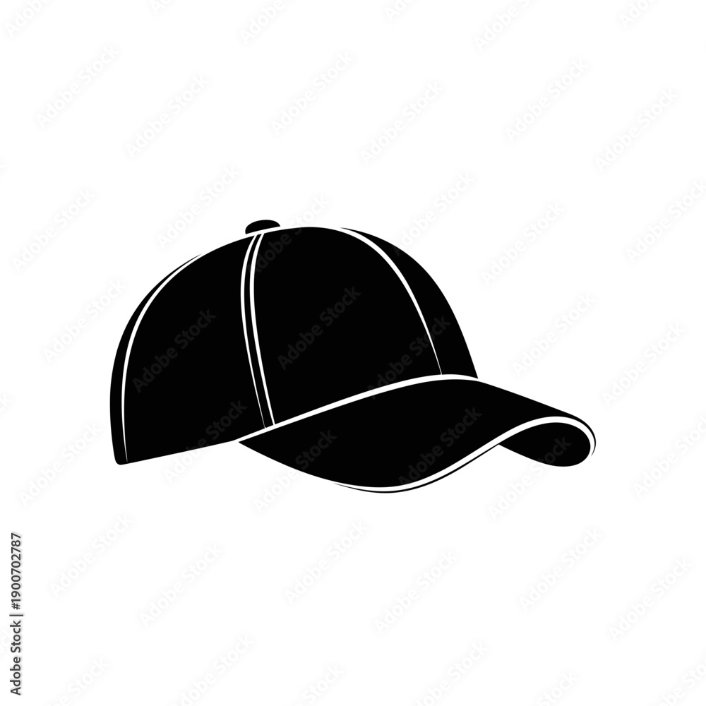 Fototapeta premium Baseball Cap Silhouette Vector Icon Isolated on White Background - Sport Hat Headwear Symbol for Fashion Design