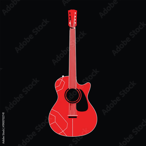 Acoustic guitar with a striking red color and unique design.