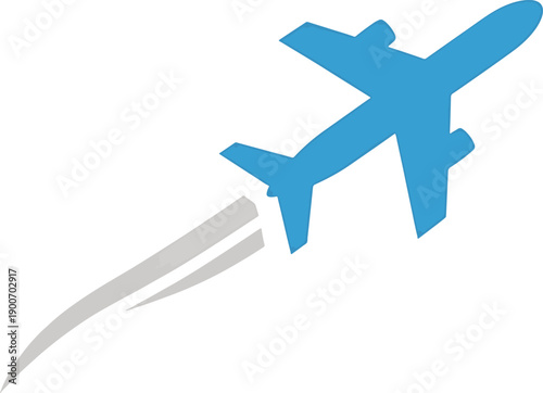 Blue airplane soaring through the sky with a trail.