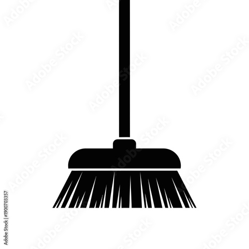Cleaning Broom Silhouette Vector Icon Isolated on White Background - Housework Brush Symbol for Hygiene Design
