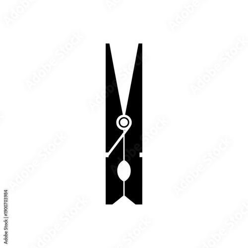 Laundry Clothespin Silhouette Vector Icon Isolated on White Background - Washing Peg Symbol for Household Design
