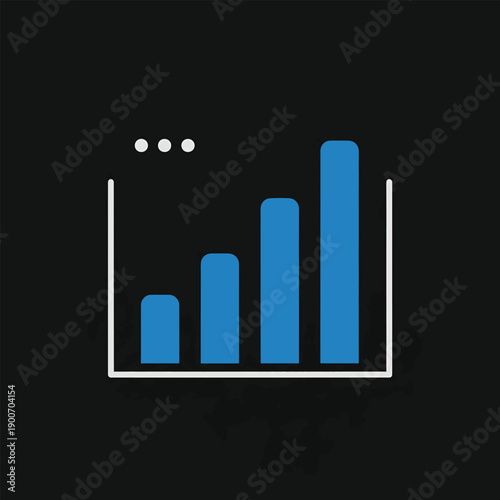 Blue Bar Graph Showing Upward Trend with Three Dots.