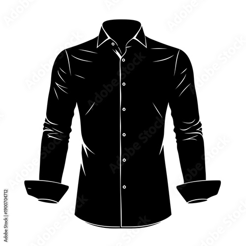Black Silhouette of a Men Dress Shirt on White Background Vector Formal Wear Icon for Fashion and Retail