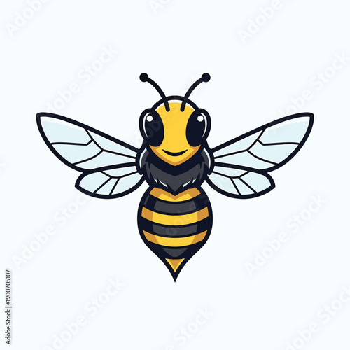 Cute cartoon bee illustration with spread wings.
