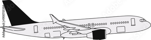 Detailed Line Drawing of a Commercial Airplane in Flight.