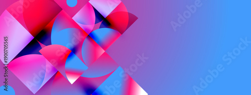 Abstract shapes, vibrant colors blend. Pink, blue hues dominate composition. Modern design, dynamic energy present. Smooth gradients create visual interest.