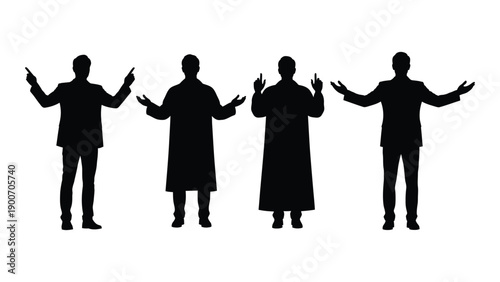 Silhouettes of four people with arms outstretched resembling a band pose