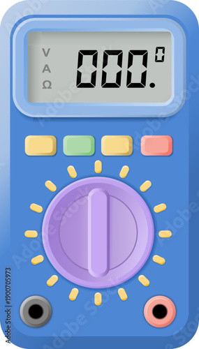 A pastel colored Digital Multimeter with rotary selector and LCD display, symbolizing electrical testing, circuit diagnostics, engineering education, and precision measurement in electronics work.
