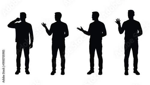 Four silhouetted men in various poses demonstrating different gestures and body language
