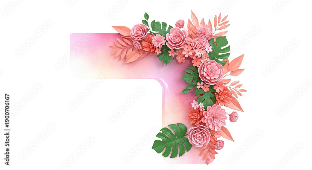 Obraz premium Pink Floral Frame with Tropical Leaves