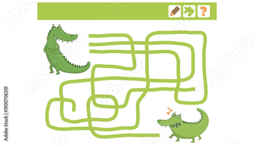 A cartoon illustration of two crocodiles navigating a maze together