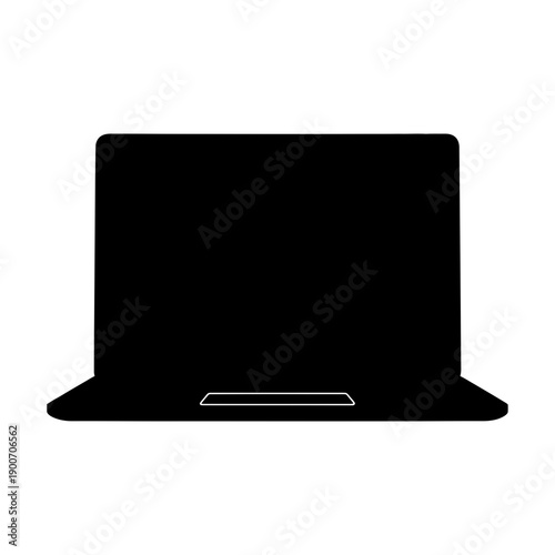 Black Silhouette of an Open Laptop Computer on White Background Vector Device Icon for Work and Internet