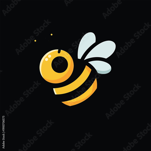 Cute cartoon bee logo design with yellow and black stripes.
