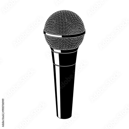 Studio Microphone Silhouette Vector Icon - Podcast Audio Equipment Black Shape Illustration Isolated on White Background for Sound Design
