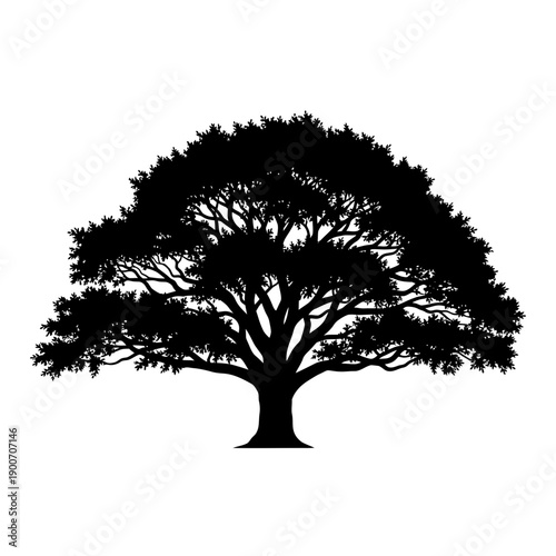 Majestic Oak Tree Silhouette Vector Icon - Nature Forest Plant Black Shape Illustration Isolated on White Background for Landscape Design