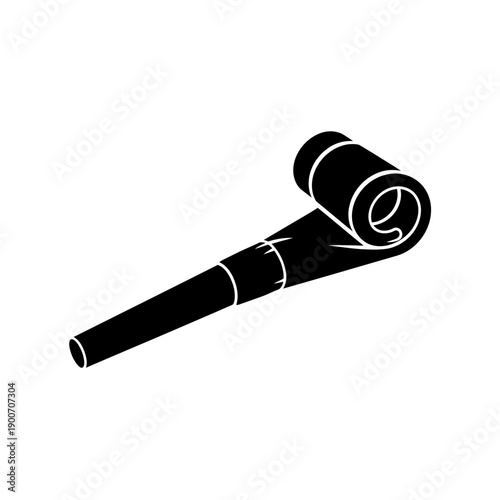 Celebration Party Blower Silhouette Vector Icon - Birthday Whistle Black Shape Illustration Isolated on White Background for Event Design
