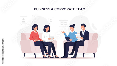 Diverse business team collaborating in a modern office meeting space.