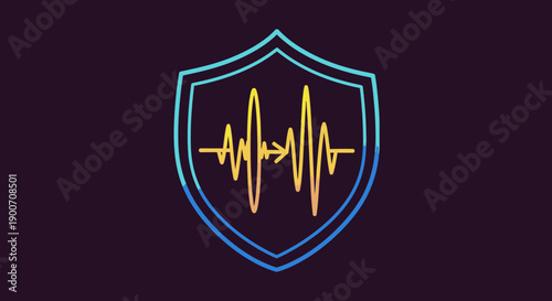 A vibrant digital shield icon featuring a dynamic sound wave, symbolizing robust cybersecurity, data protection, and secure communication in the modern technological landscape.