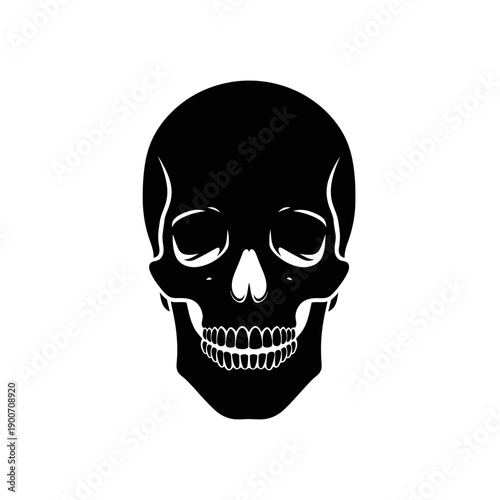 Human Skull Silhouette Vector Icon - Head Bone Skeleton Black Shape Illustration Isolated on White Background for Anatomy or Horror
