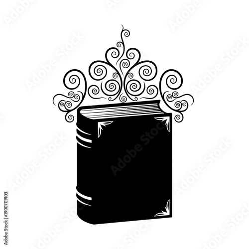 Silhouette of a Magic Spell Book Vector Icon - Fantasy Tome Symbol Black Shape Illustration Isolated on White Background
