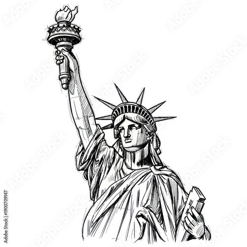Statue of Liberty Black and White Illustration - Iconic Landmark