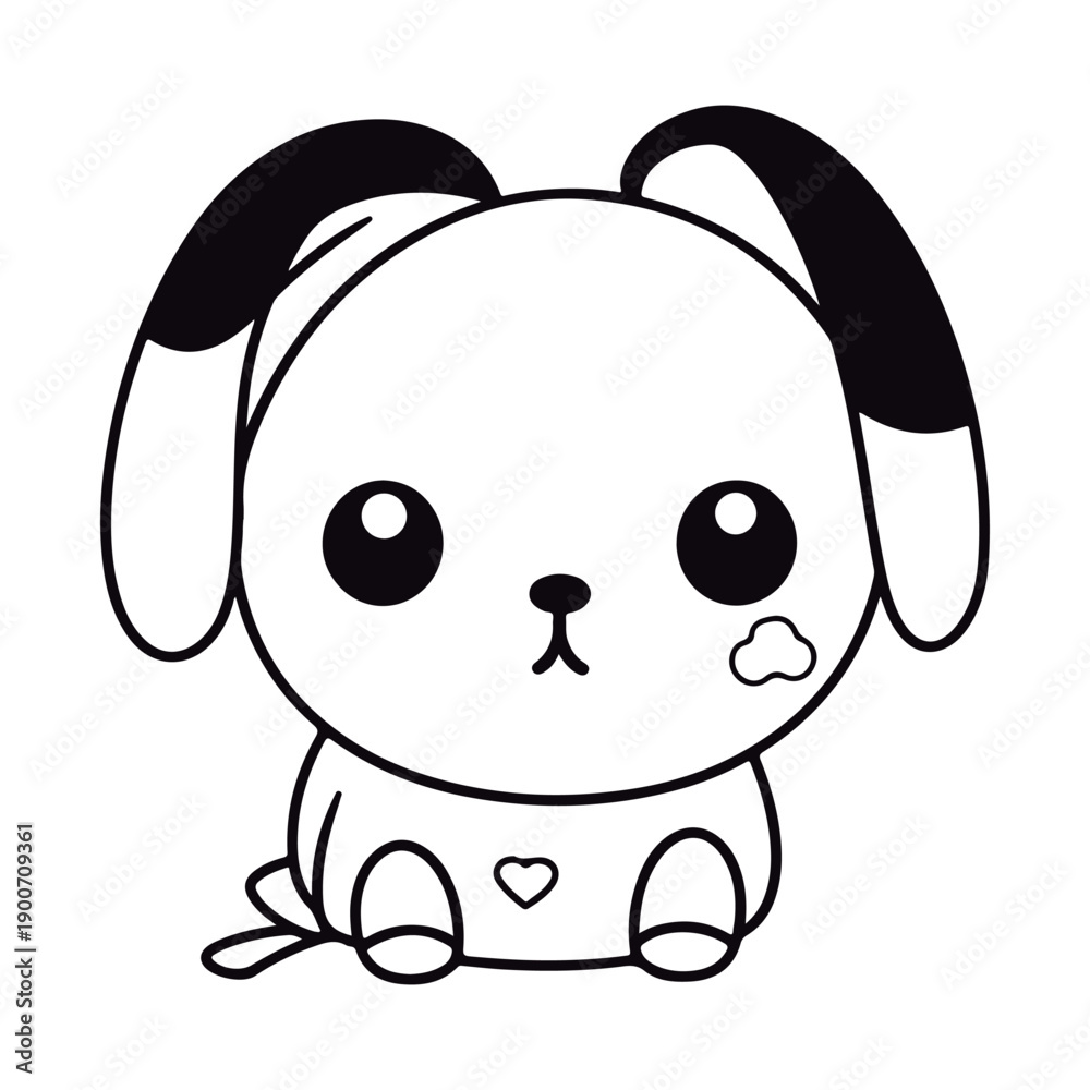 Fototapeta premium Coloring book for children baby Dog Kawai Black and white vector illustration.