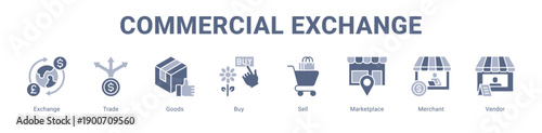 Commercial Exchange web banner icon vector illustration concept ,  with icon of Exchange, Trade, Goods, Buy, Sell, Marketplace.