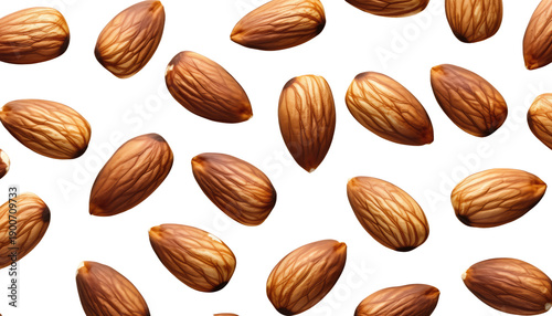 Wallpaper Mural Scattered almonds arranged randomly on a bright white surface creating a simple food pattern or high-key lighting with cutout object Torontodigital.ca