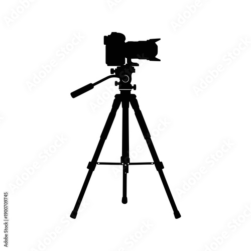 Silhouette of a Camera Tripod Vector Icon - Photography Stand Equipment Black Shape Illustration Isolated on White Background