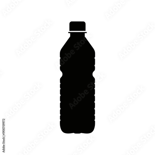 Silhouette of a Plastic Water Bottle Vector Icon - Hydration Drink Container Black Shape Illustration Isolated on White Background