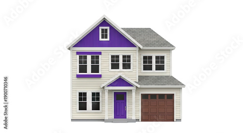 Two-Story House with Purple Accents and Garage