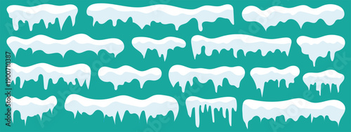 Icy snow cap collection. Winter frost decoration. Border frozen frame isolated design