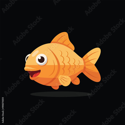 Cute cartoon goldfish swimming with a happy expression.